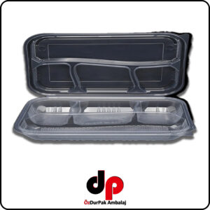 4 Gözlü Kebap Kabı Kendinden Kapaklı Şeffaf